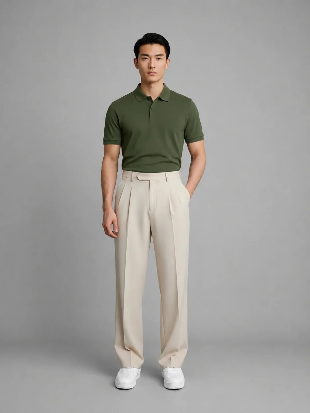 Beige Regular Fit Formal Trousers front