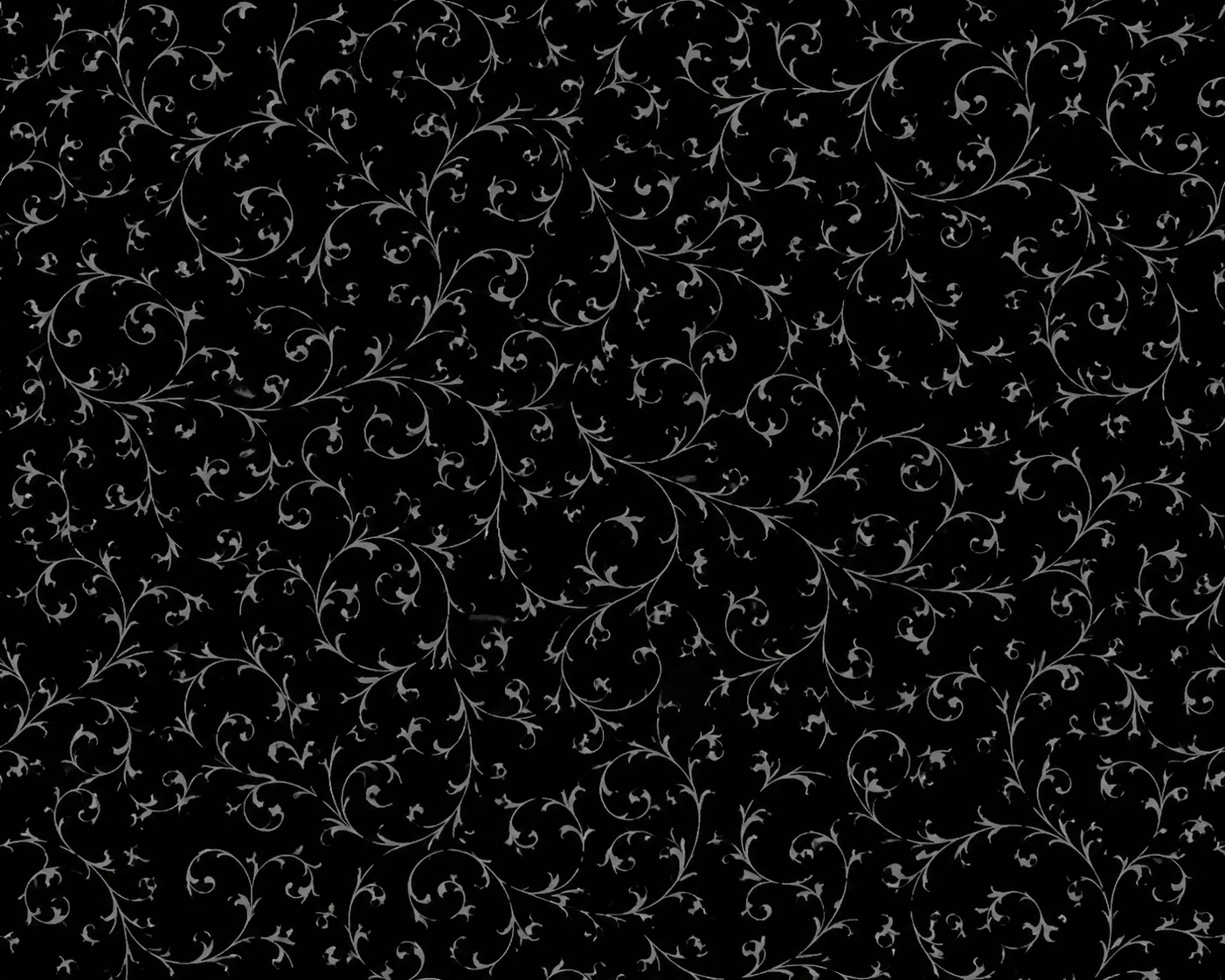 Black Floral Vine Printed Cotton Fabric Macro