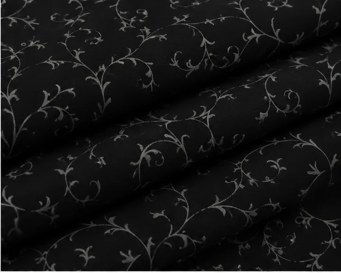 Black Floral Vine Printed Cotton Fabric Drape
