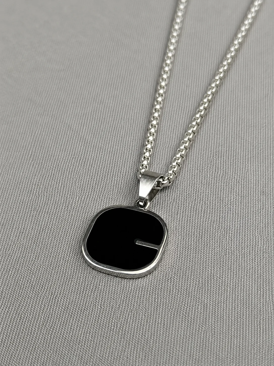 Black Rounded Square Pendant Necklace Side