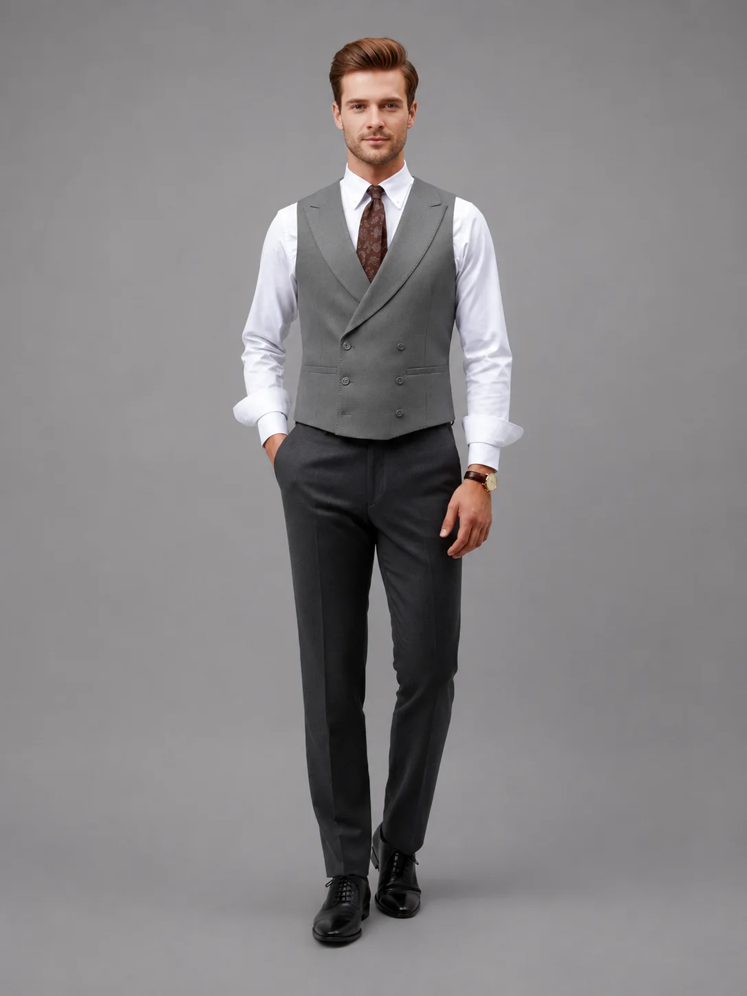 Ashwood Double-Breasted Shawl Vest Coat front