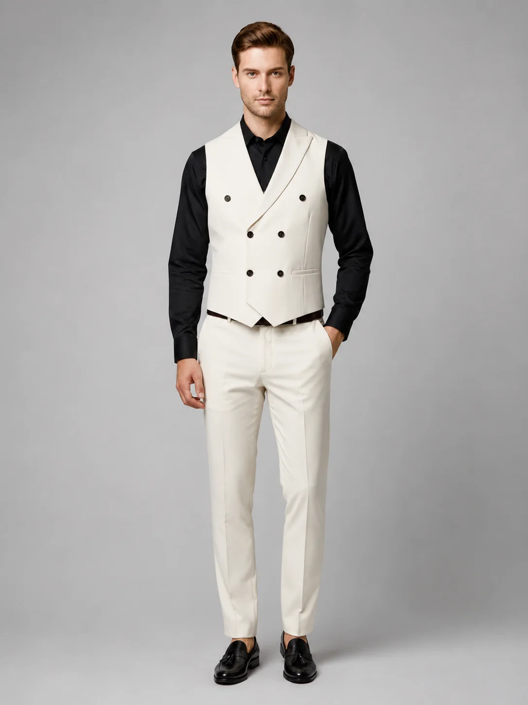 Ivory Prestige Double-Breasted Vest Coat front