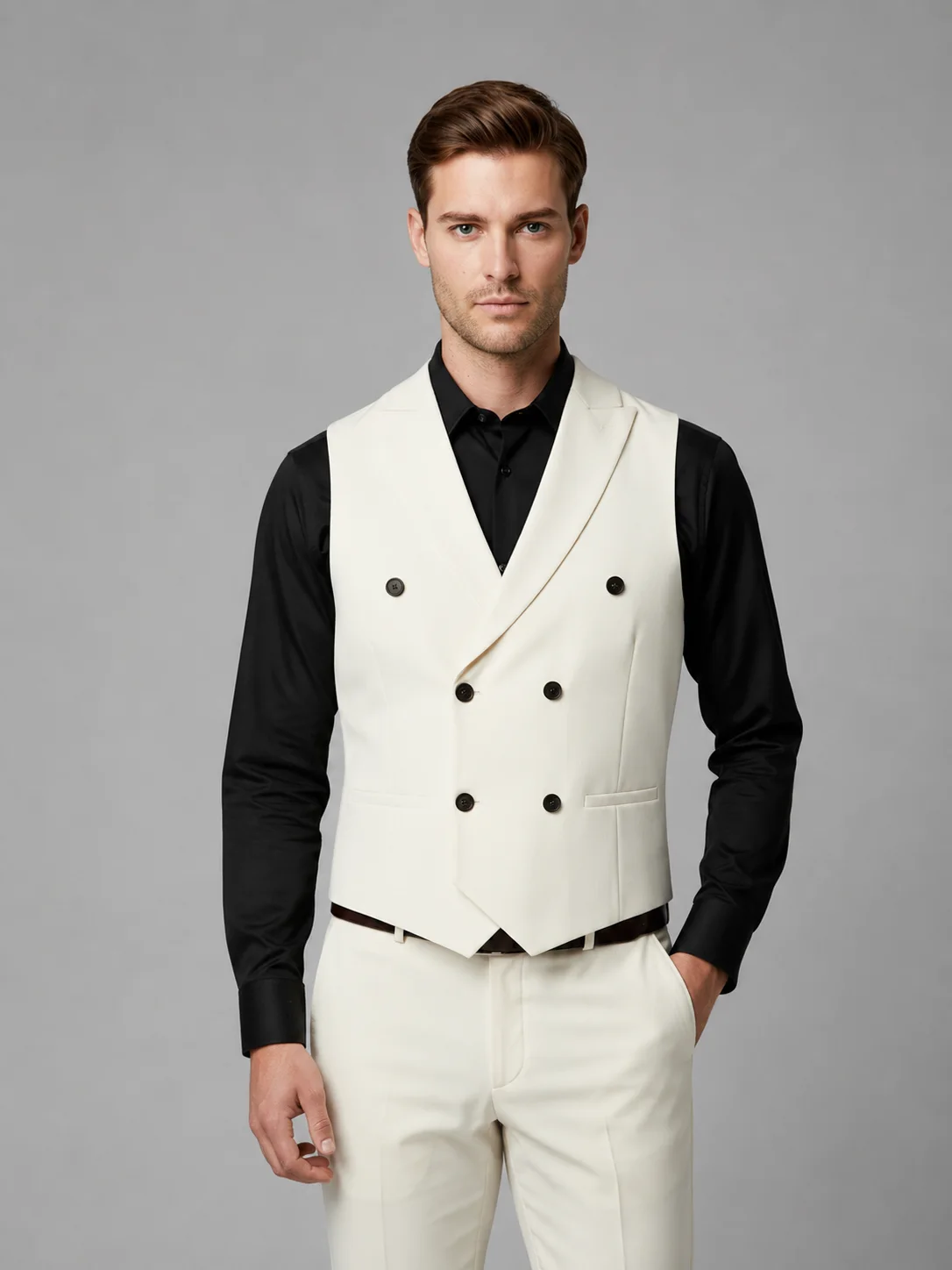 Ivory Prestige Double-Breasted Vest Coat overview