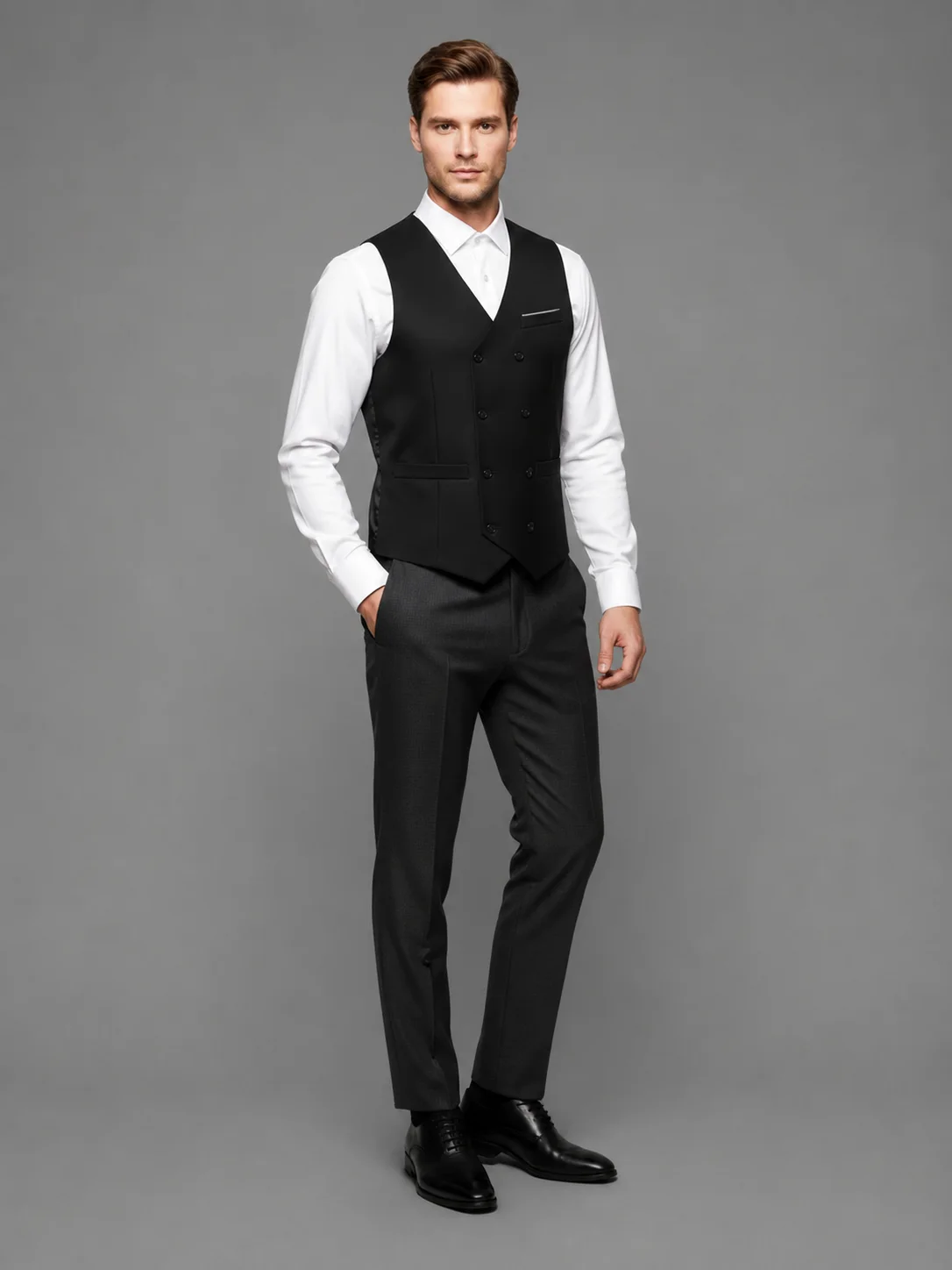 Midnight Elegance Double-Breasted Vest Coat front