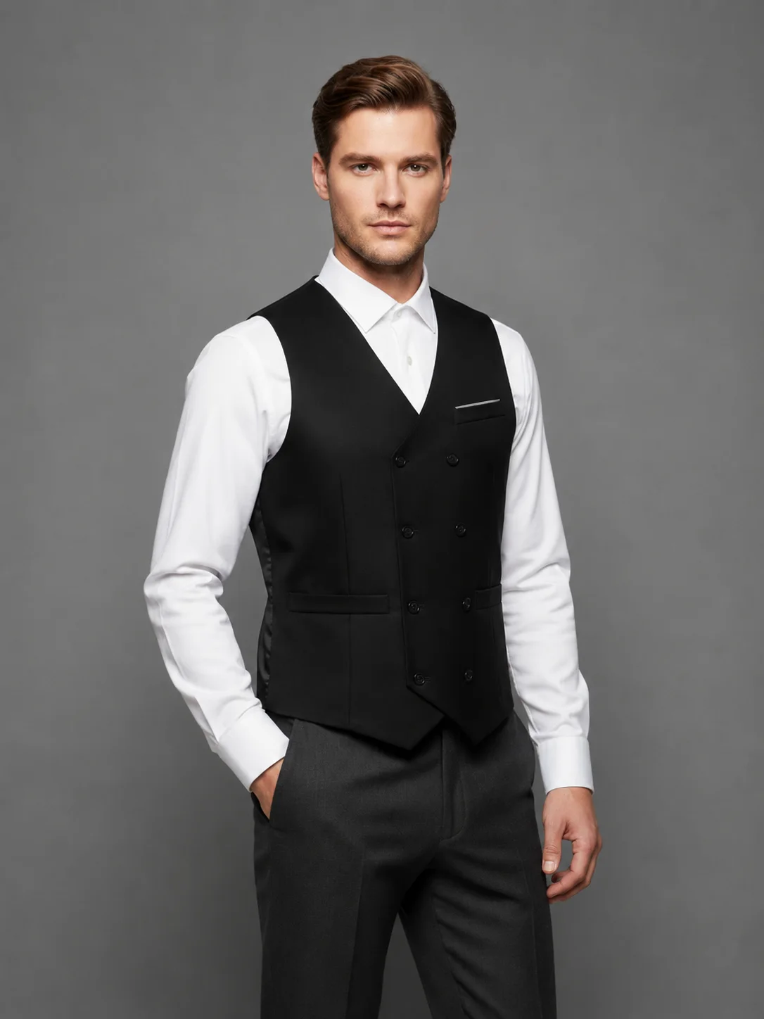 Midnight Elegance Double-Breasted Vest Coat overview