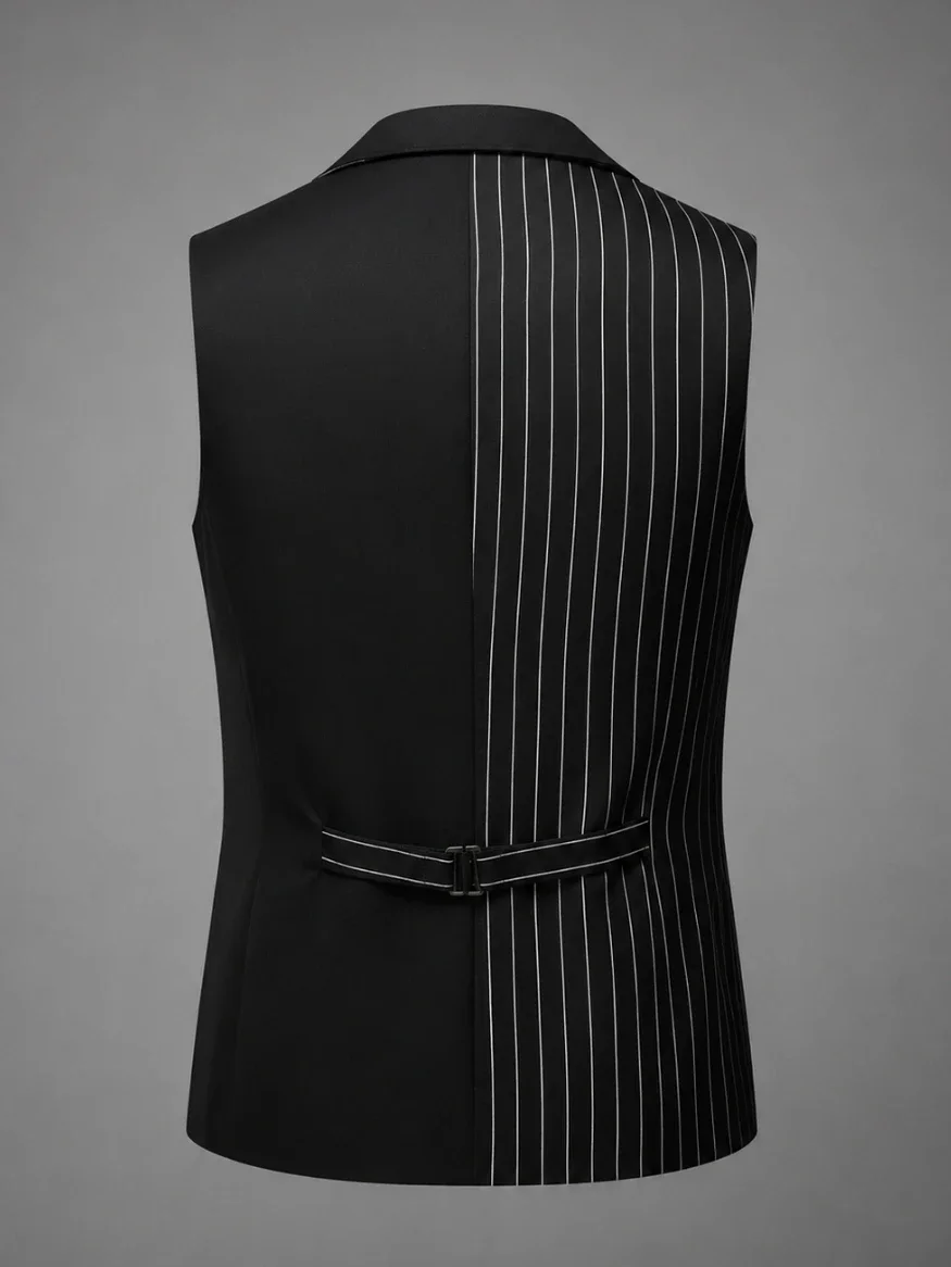 Noir Prestige Pinstripe Vest Coat Back