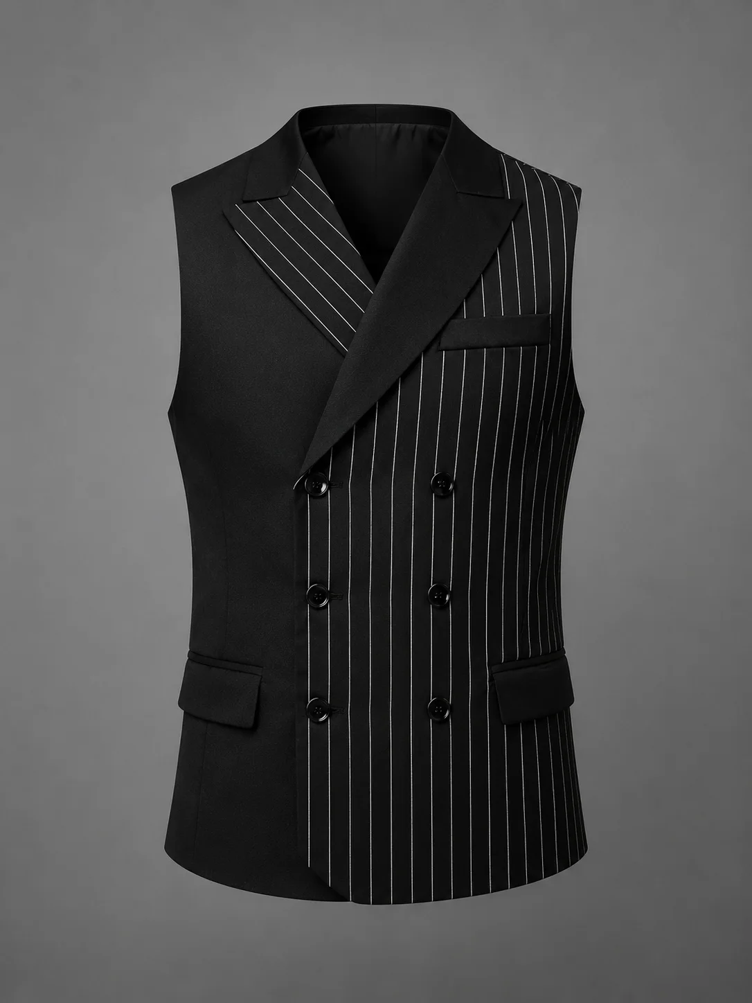 Noir Prestige Pinstripe Vest Coat Side