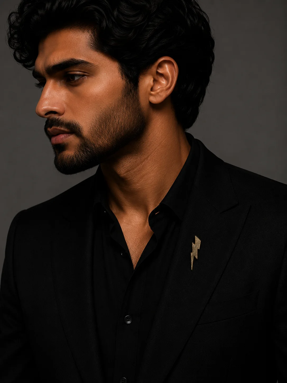 Noir Voltage Lightning Lapel Pin Front