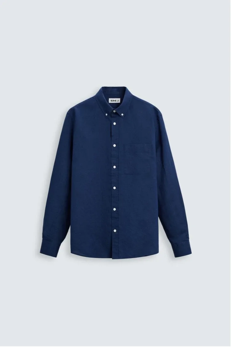 Classic Blue Linen Regular Fit Shirt overview