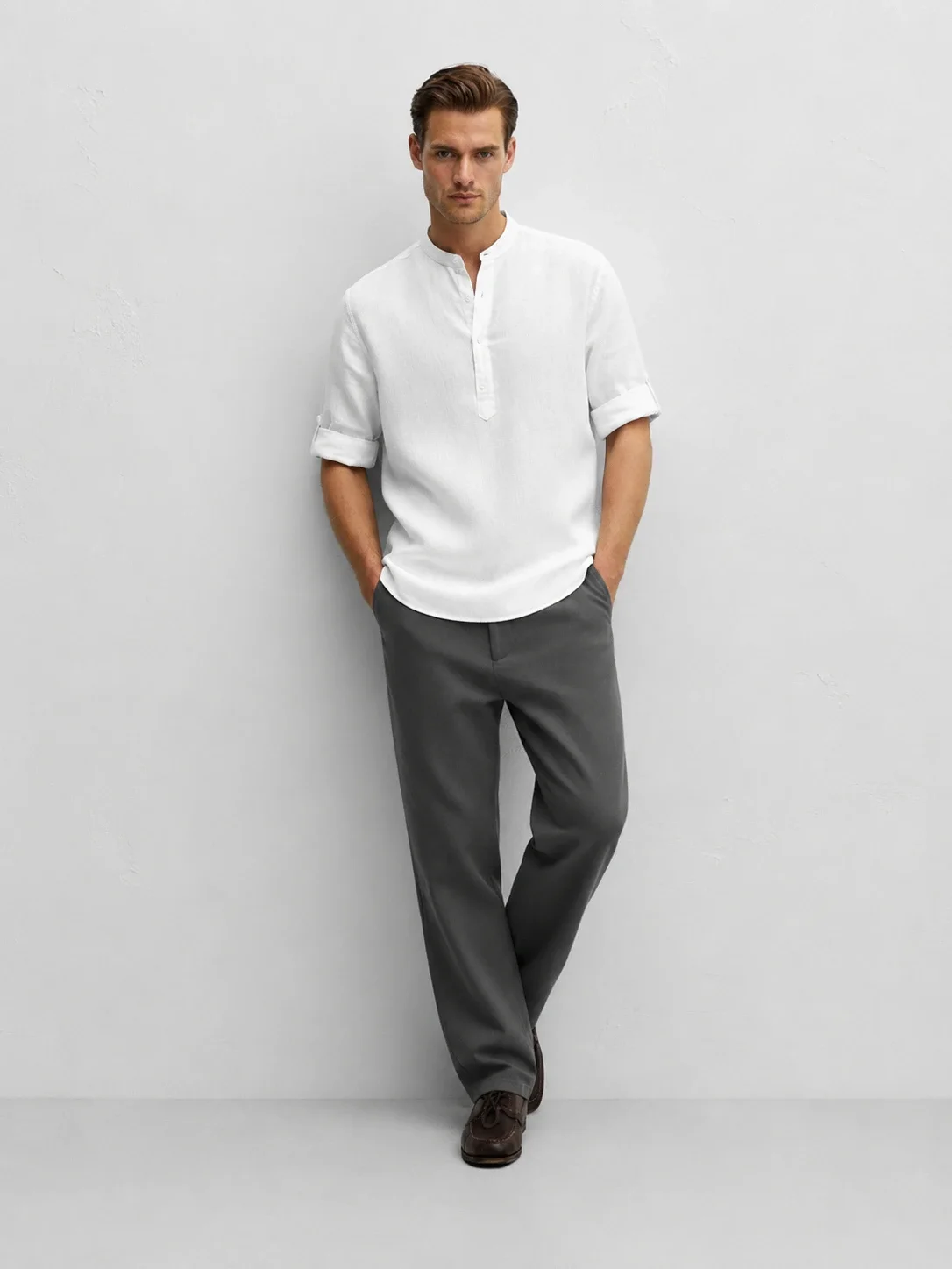 Classic White Linen Kurta Shirt front