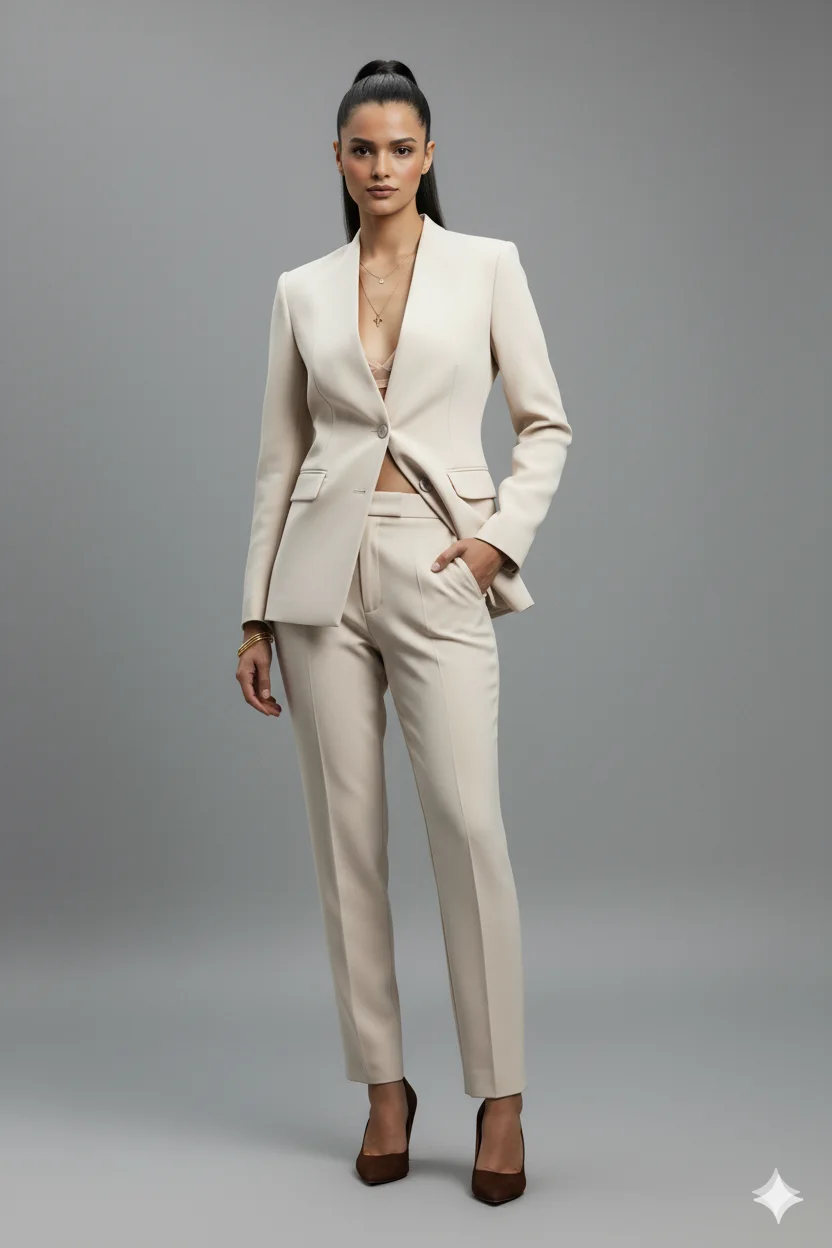 Ivory Elegance Women's Tailored Pantsuit Overview