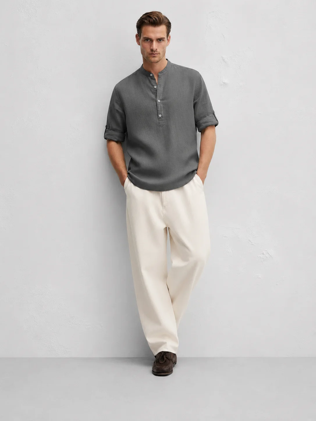 Grey Premium Linen kurta Shirt front