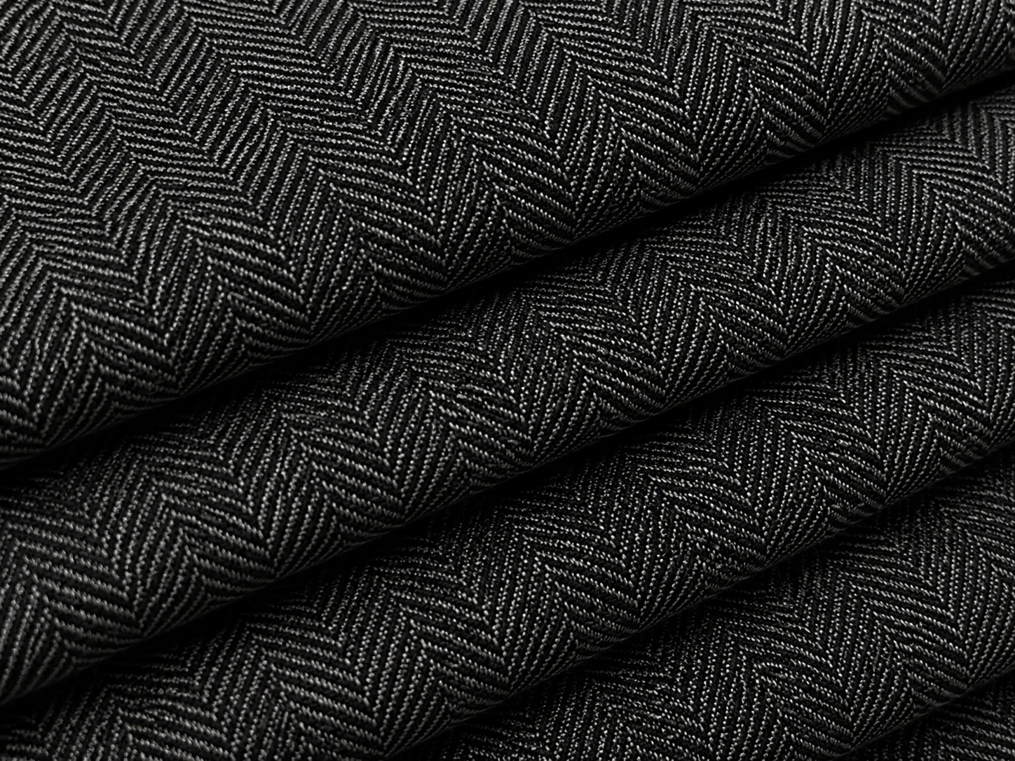 Herringbone Woven Fabric (charcoal black) Drape