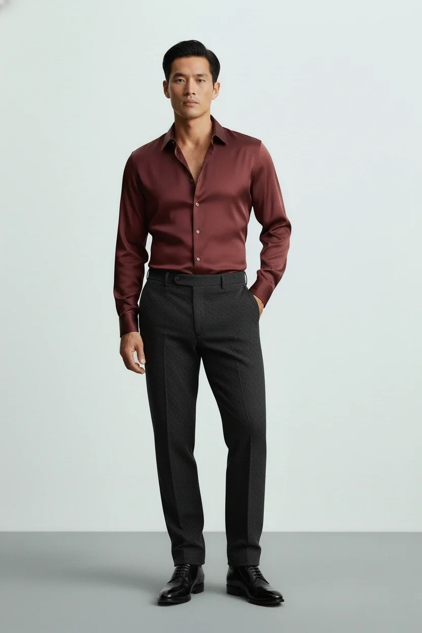 Maroon satin Premium Casual Shirt front