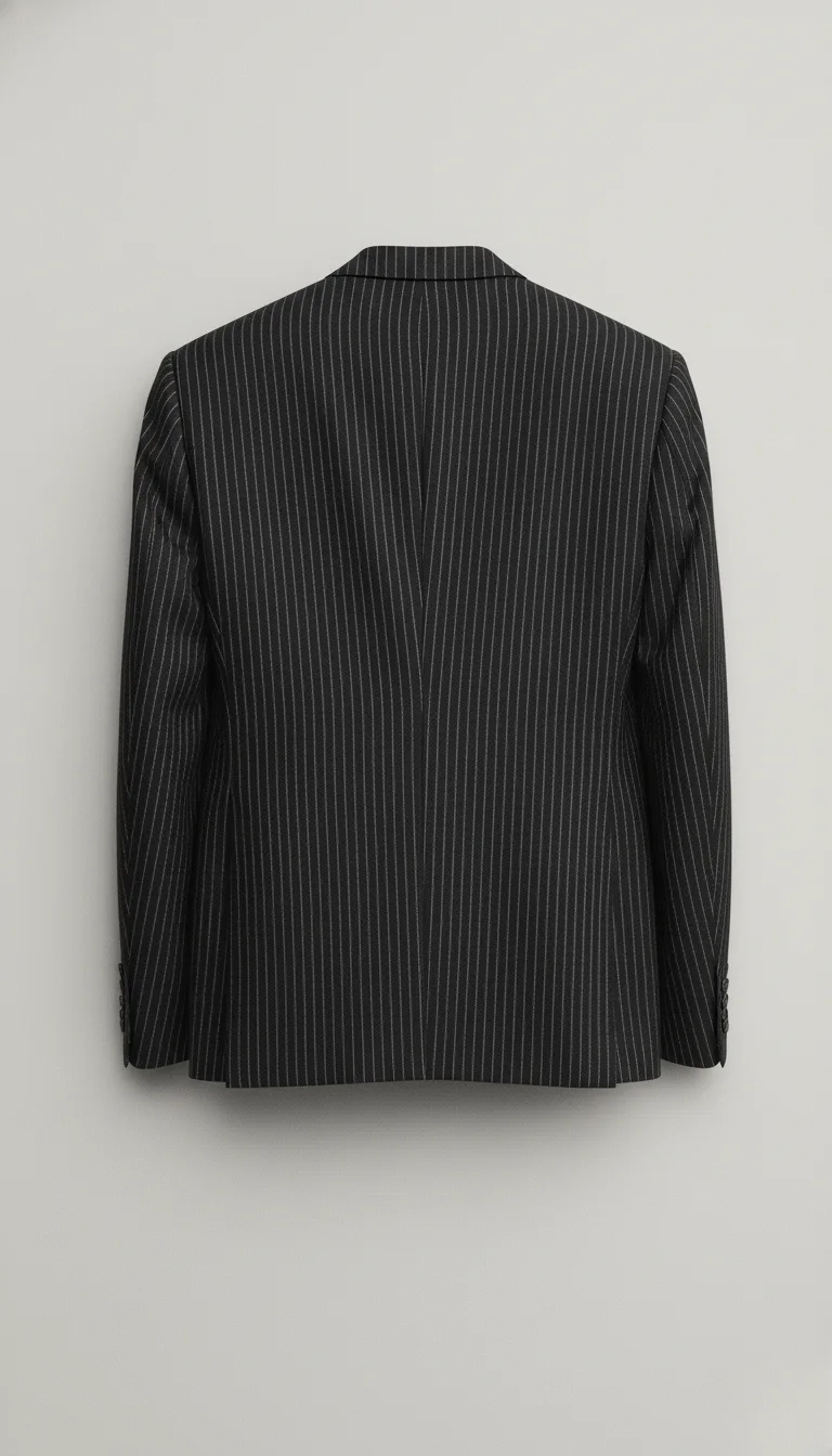 Men’s Black & White Pinstripe Tailored Suit Back