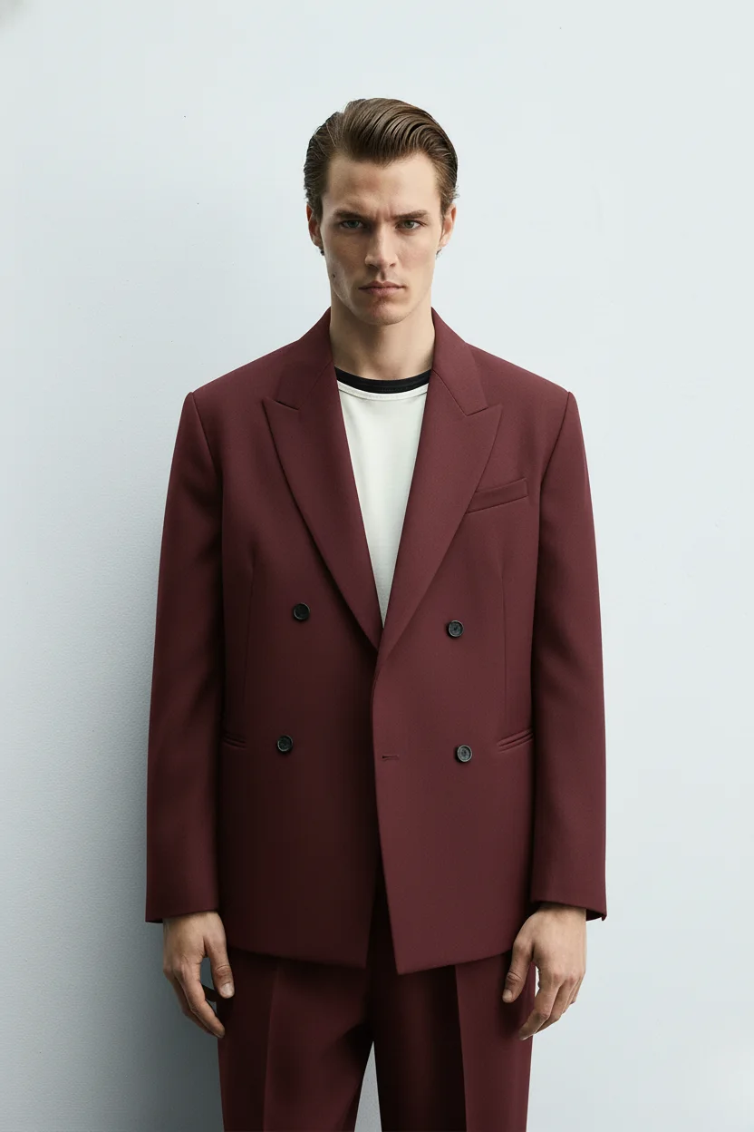 Men’s Maroon Double-Breasted Tailored Suit front