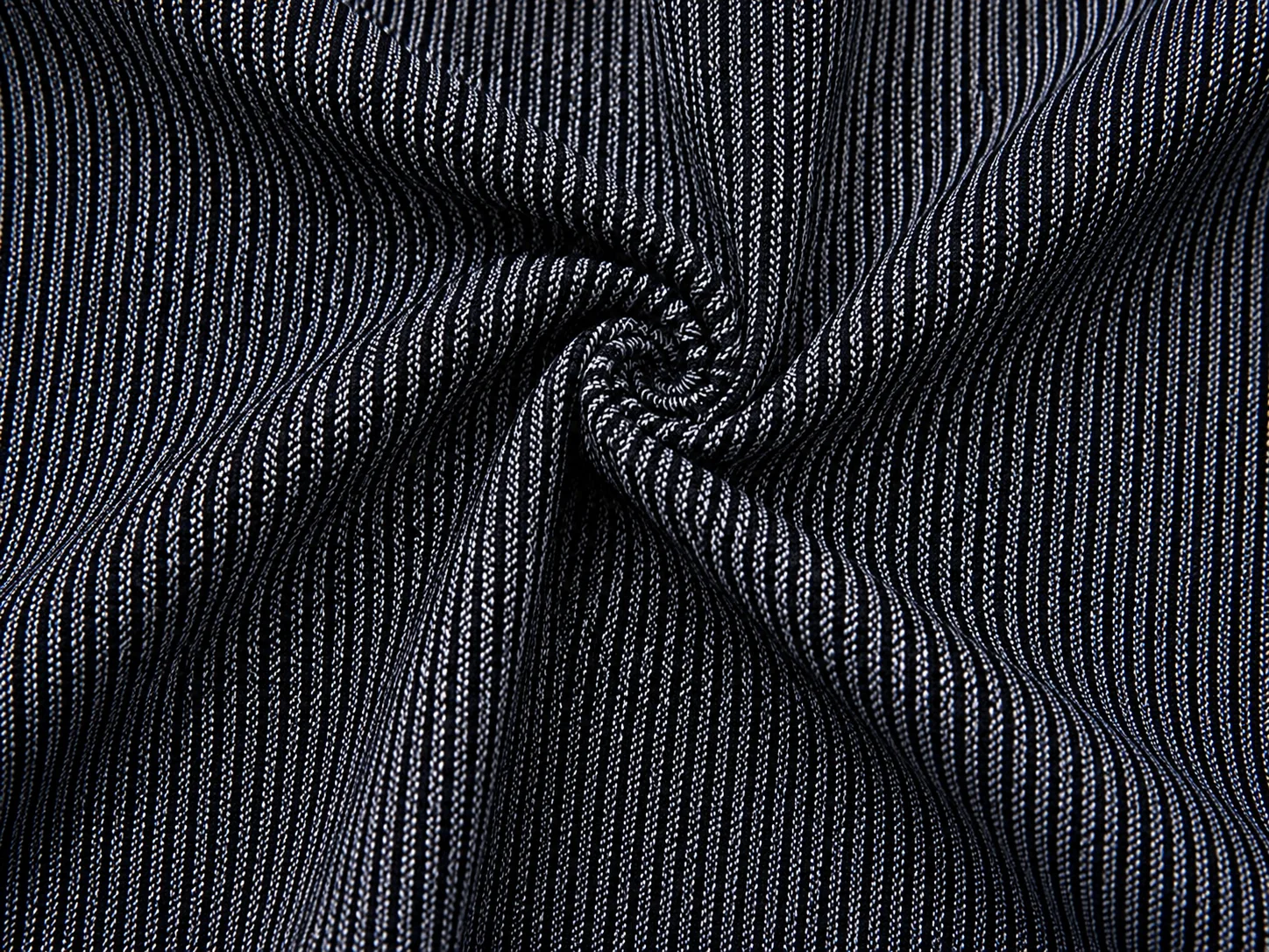 Midnight Black Vertical stripe woven fabric Drape