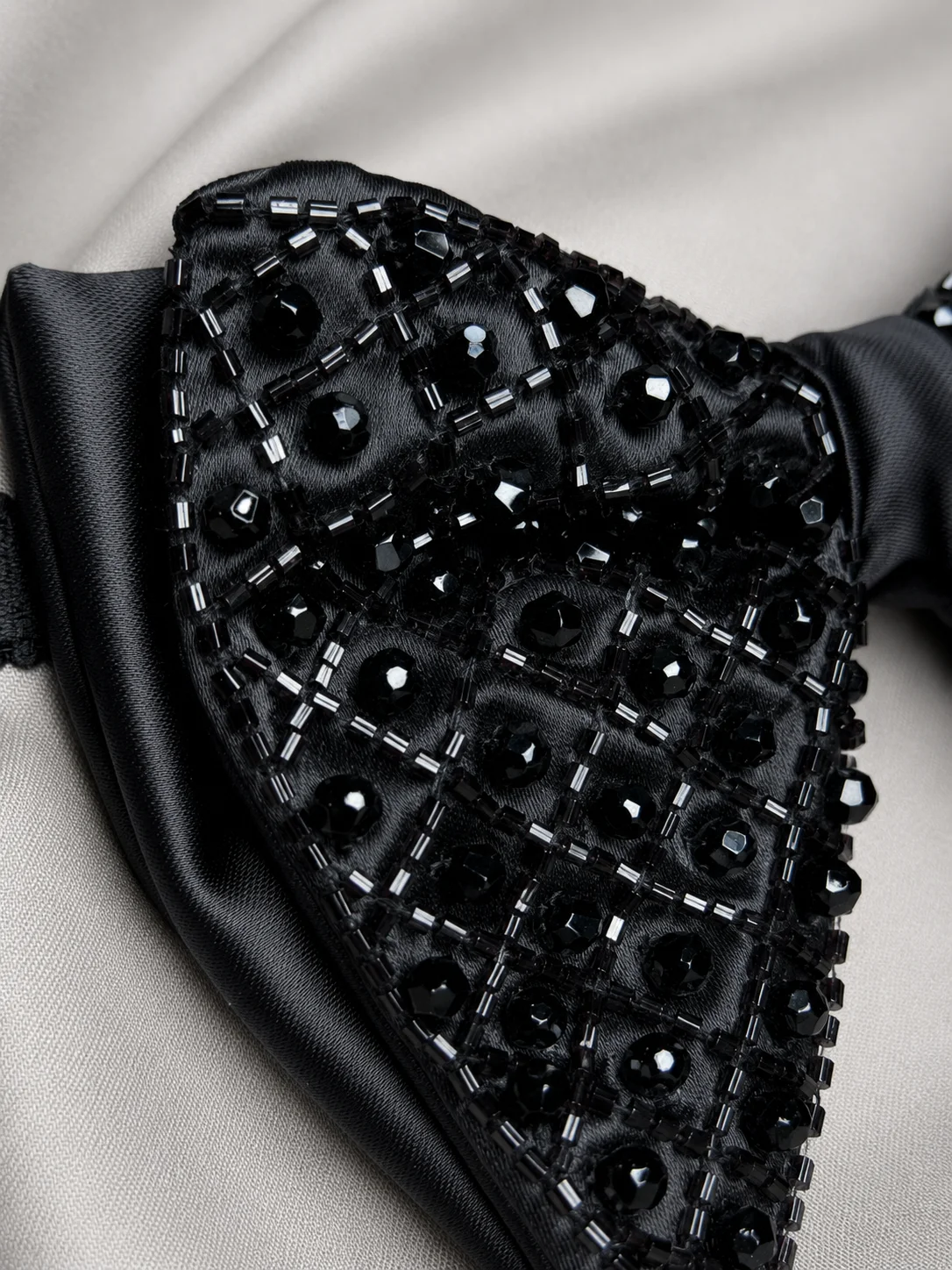 Midnight Noir Crystal Embellished Bow Tie Side