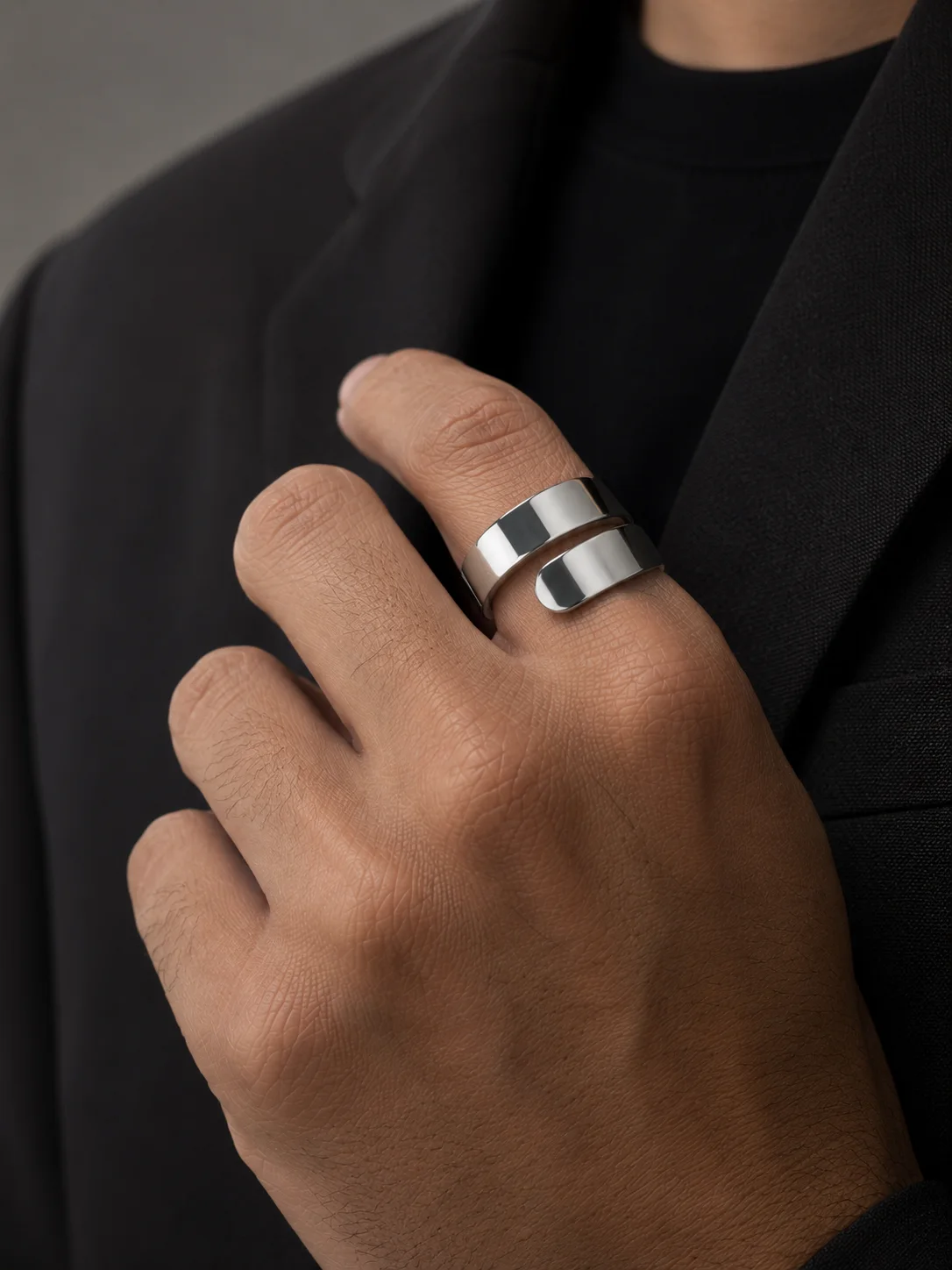 Minimal Wrap Open Ring – Silver Finish front