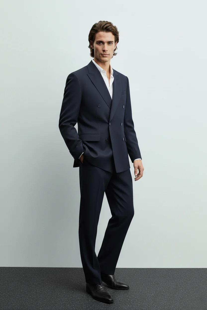 Navy Blue Double-Breasted Tailored Blazer front