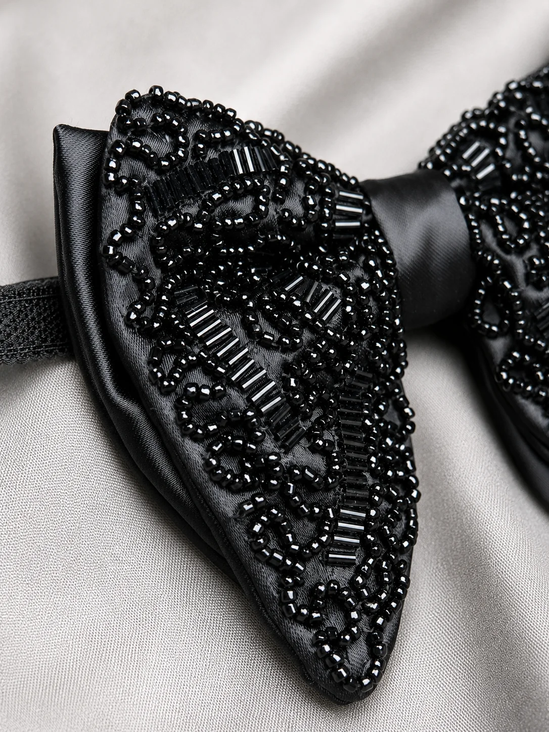 Noir Royale Hand-Embroidered Beaded Bow Tie Side