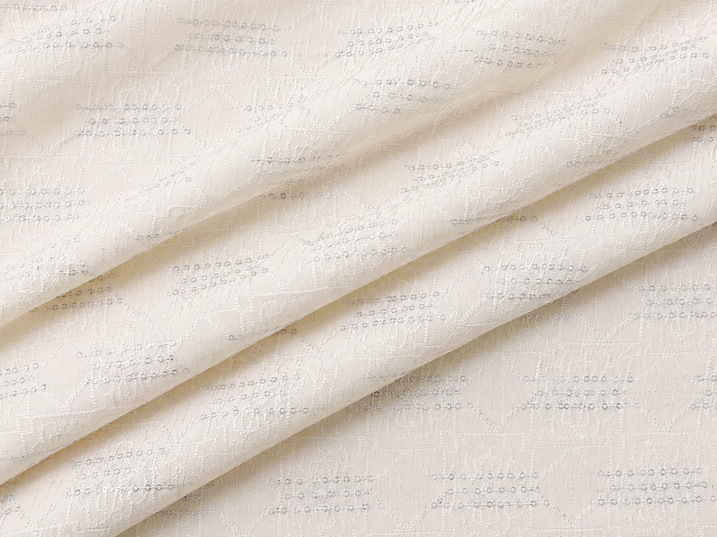 Off-White Poly Cotton Sequin Textured Fabric Drape