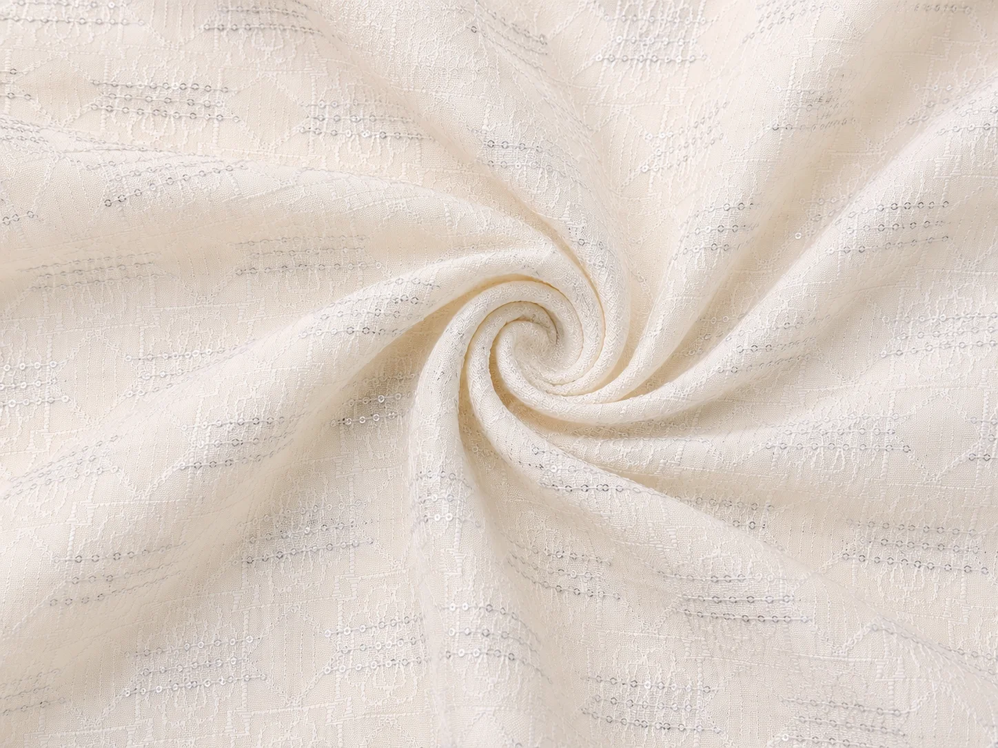 Off-White Poly Cotton Sequin Textured Fabric texture