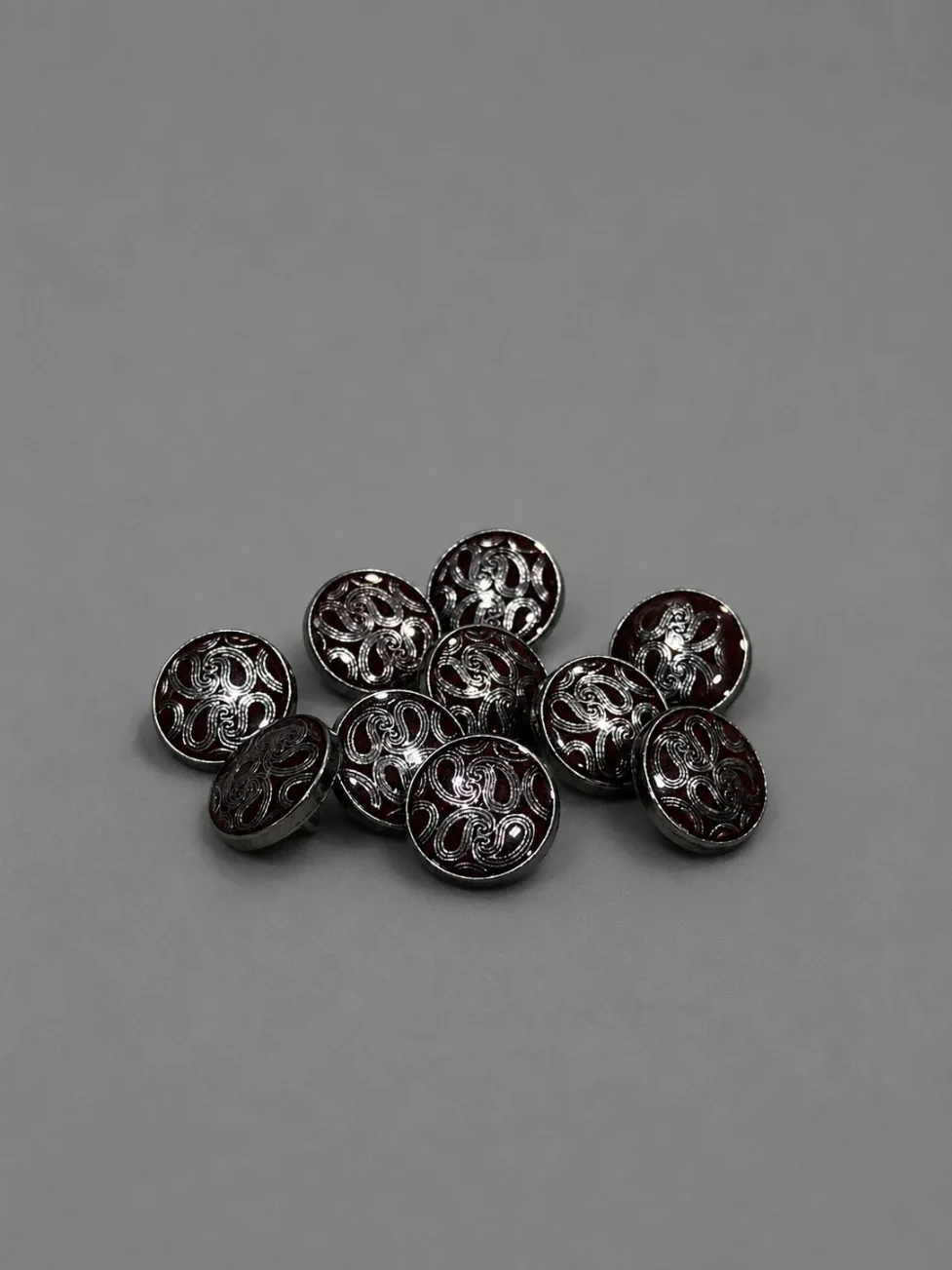Ornamental Engraved Metal Button – Burgundy Gloss Finish Front