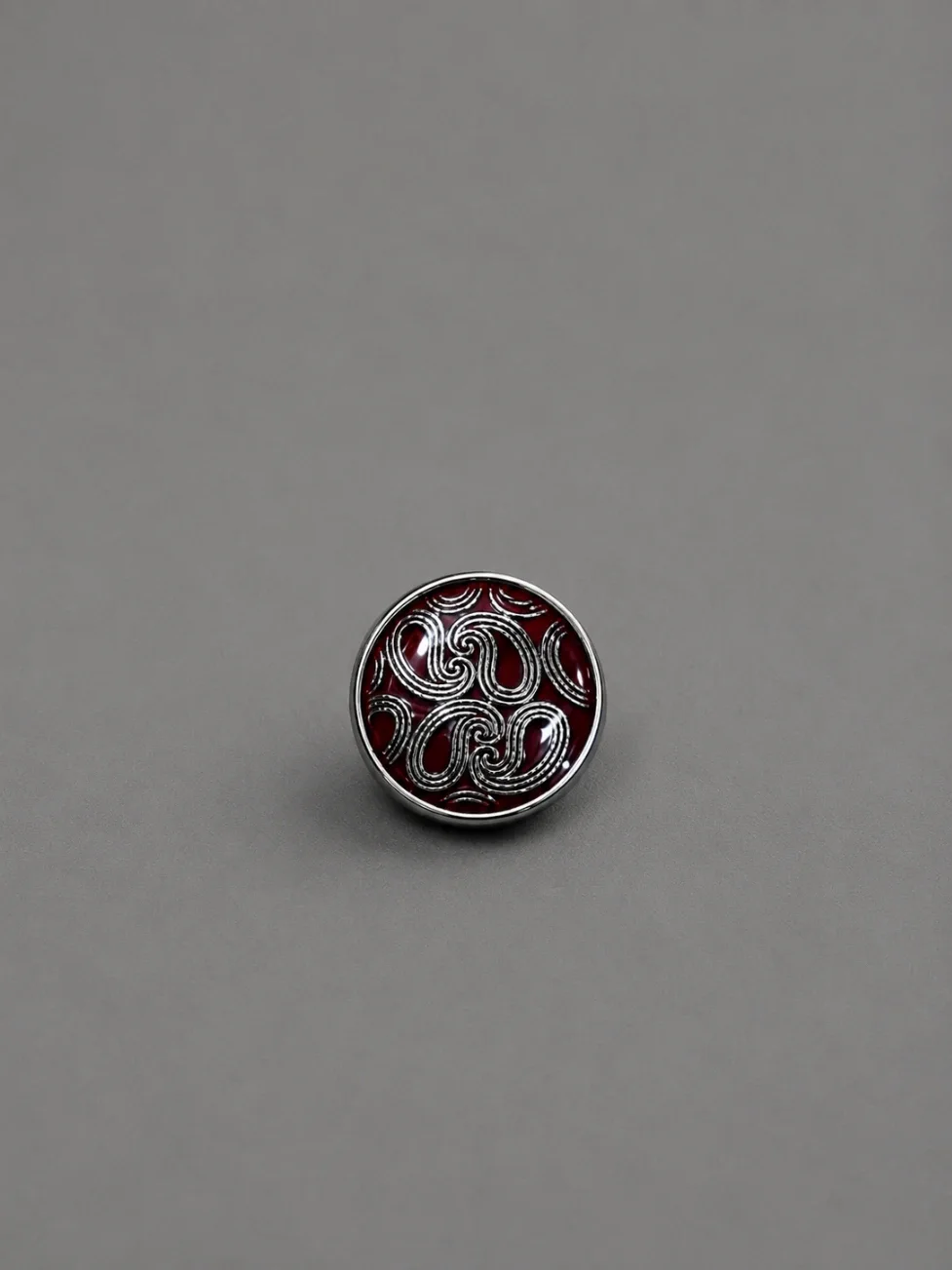Ornamental Engraved Metal Button – Burgundy Gloss Finish Overview