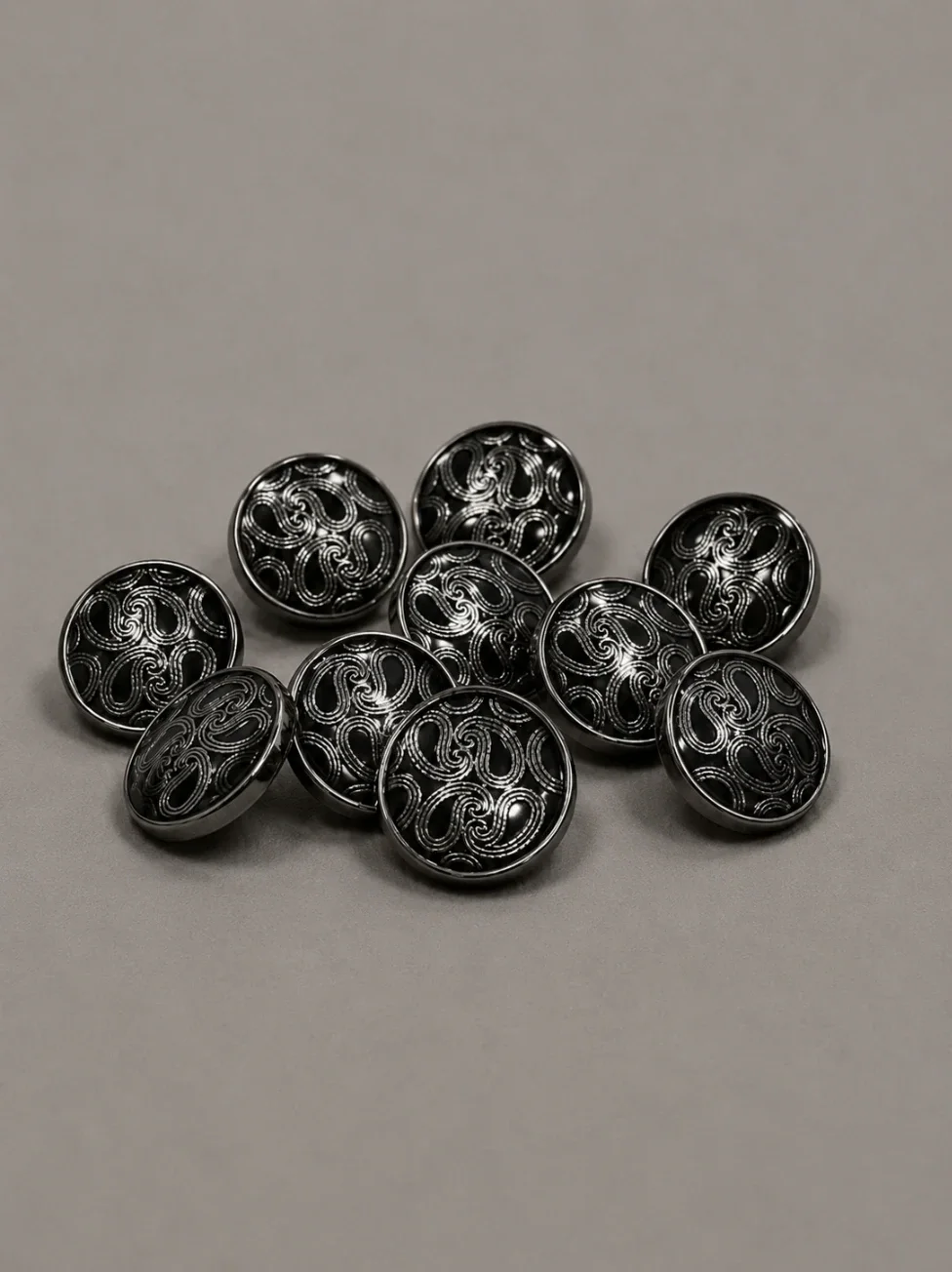 Ornamental Engraved Metal Button – Gunmetal Black Gloss Finish front