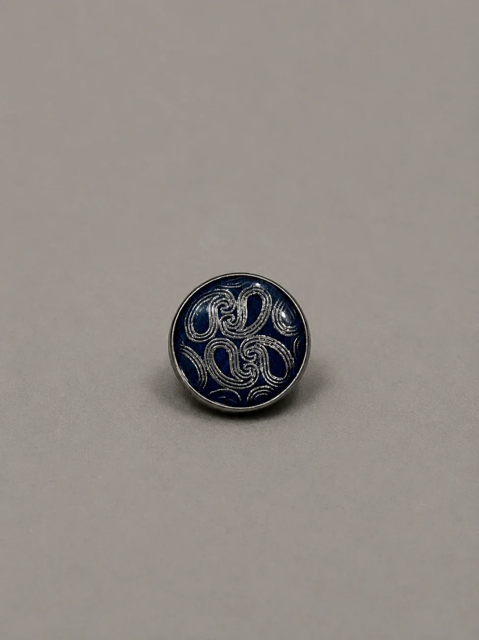 Ornamental Engraved Metal Button – Midnight Blue Gloss Finish overview