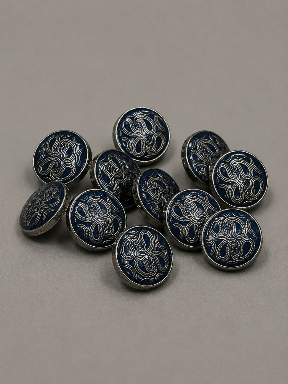 Ornamental Engraved Metal Button – Midnight Blue Gloss Finish front