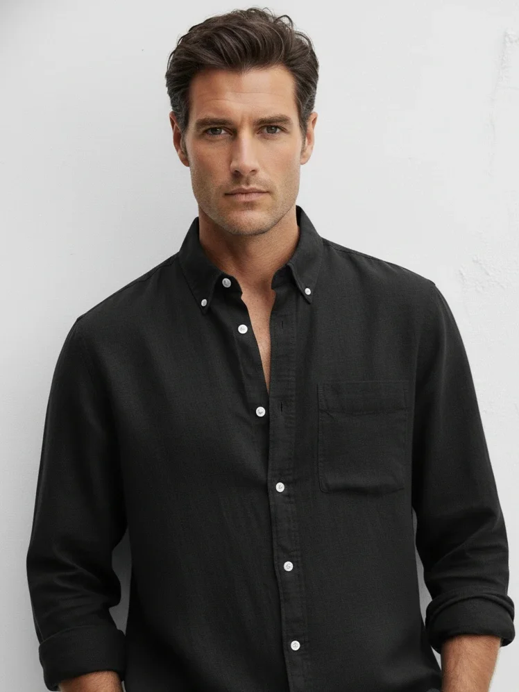 Premium Linen Mandarin Collar Shirt Overview