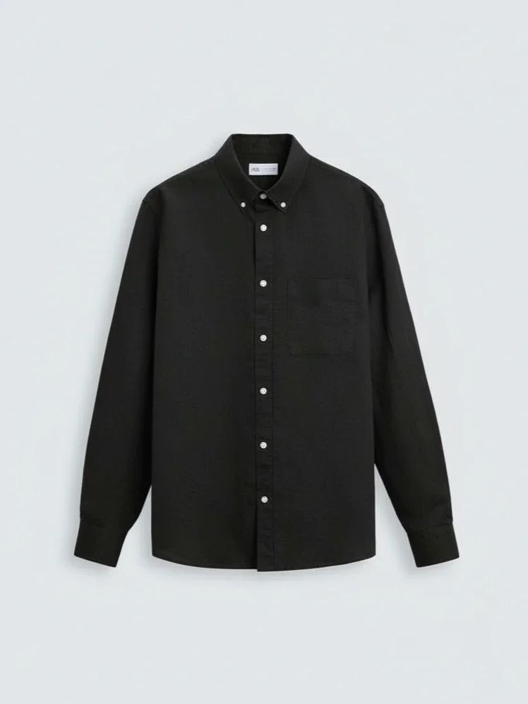 Premium Linen Mandarin Collar Shirt Side