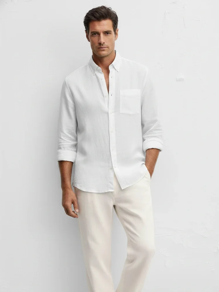 Premium Linen Mandarin Collar Shirt