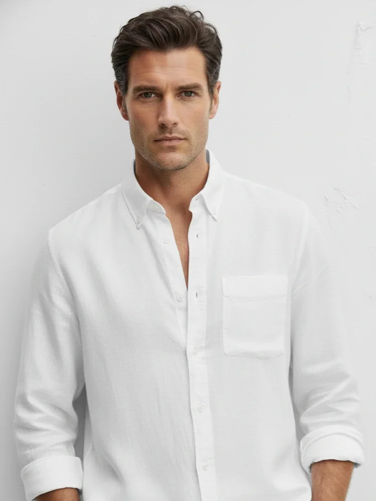 Premium Linen Mandarin Collar Shirt overview