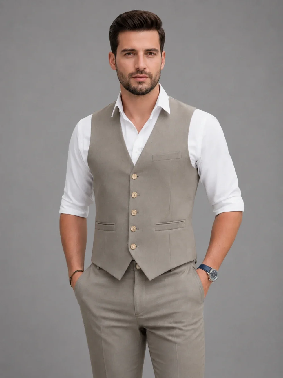 Premium Beige Tailored Vest Coat overview