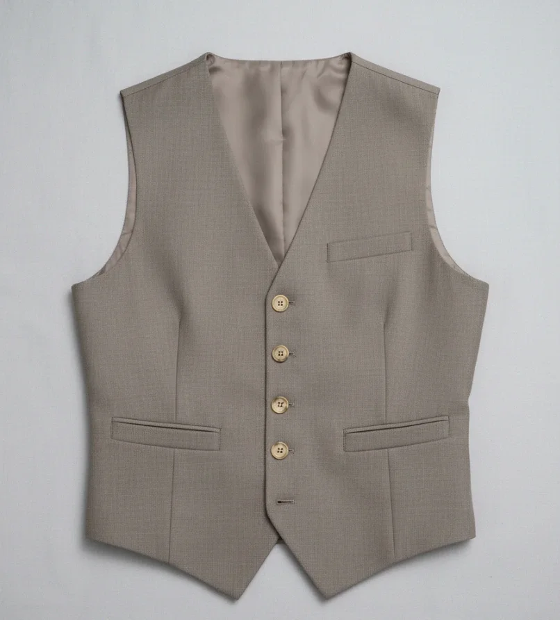 Premium Beige Tailored Vest Coat Side