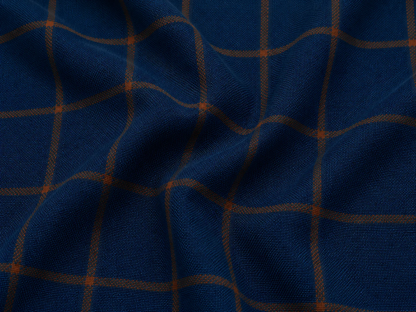 Royal Blue Windowpane Check Suiting Fabric Side