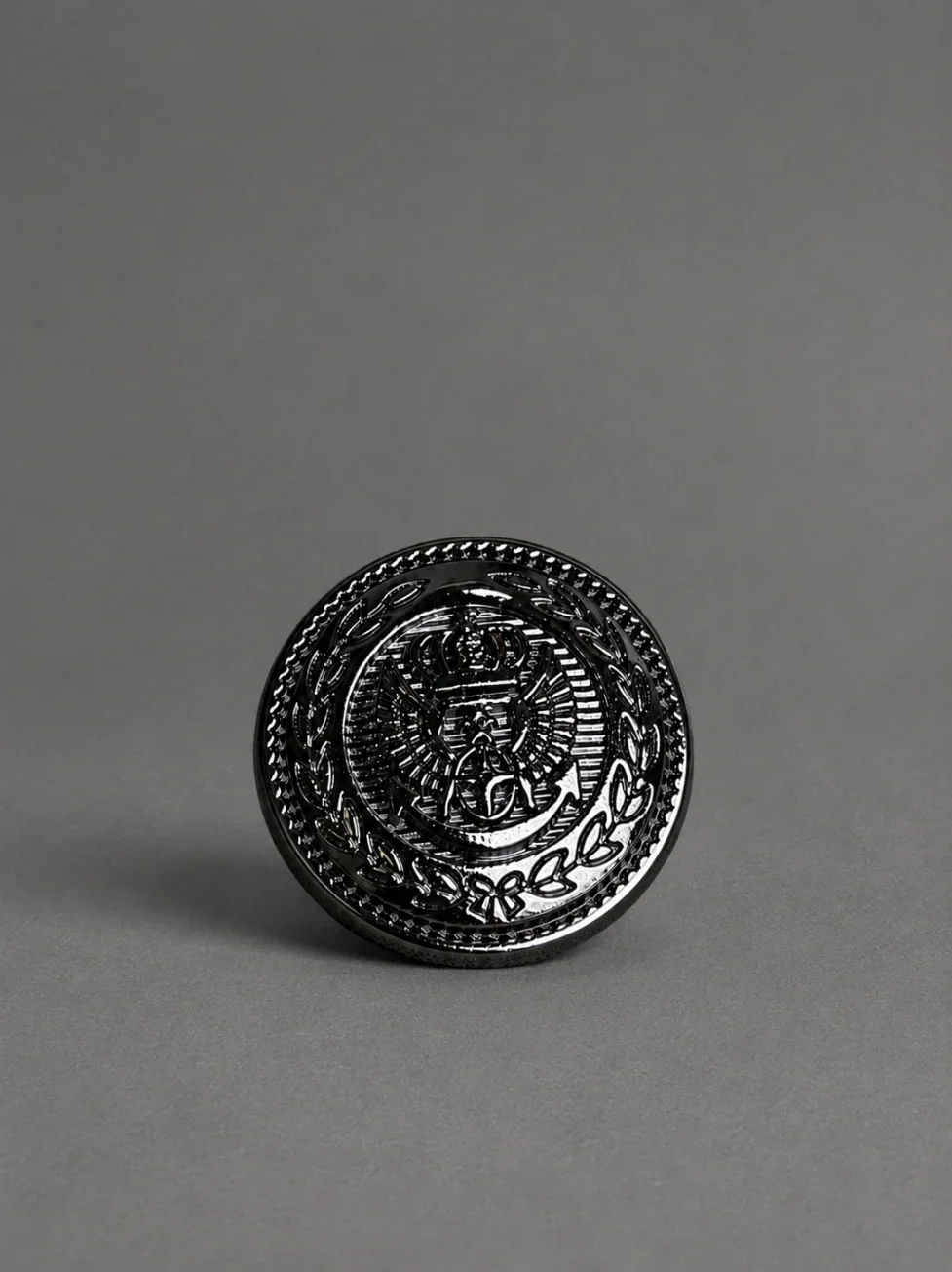 Royal Crest Engraved Metal Button – Black Gloss Finish overview