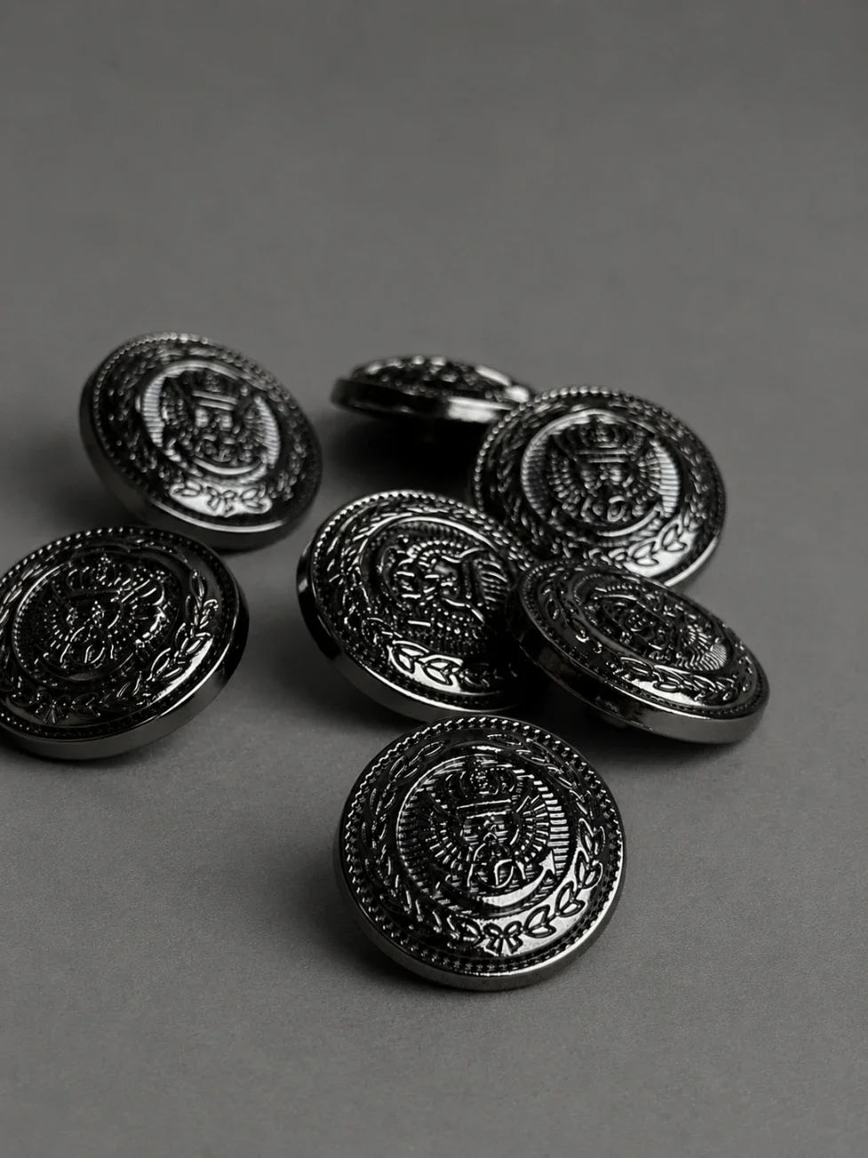 Royal Crest Engraved Metal Button – Black Gloss Finish front