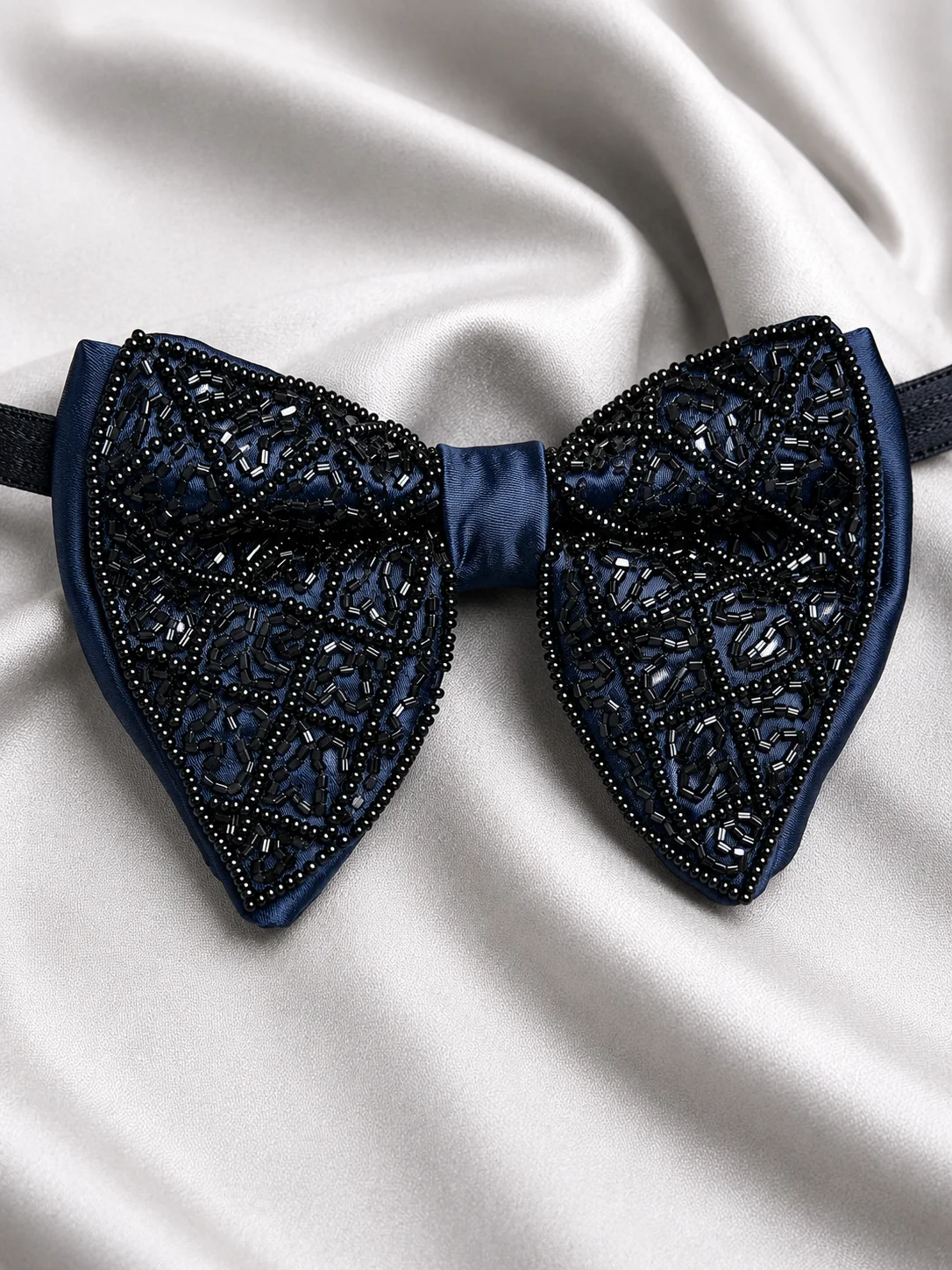 Royal Midnight Beaded Designer Bow Tie Side