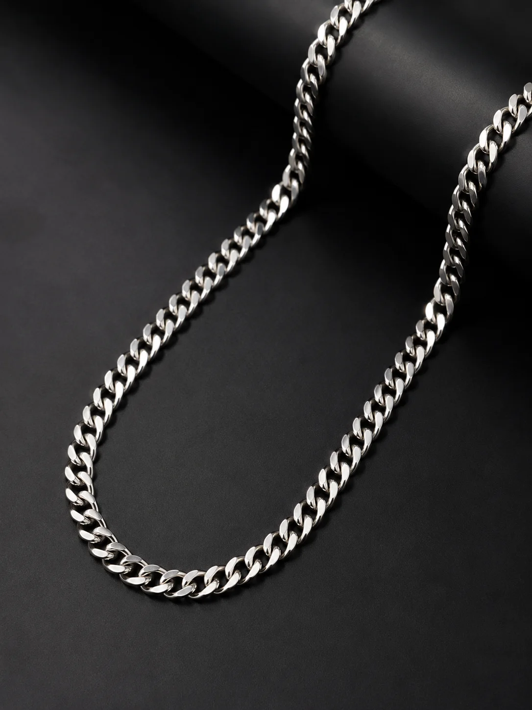 Silver Cuban Link Chain Necklace Side