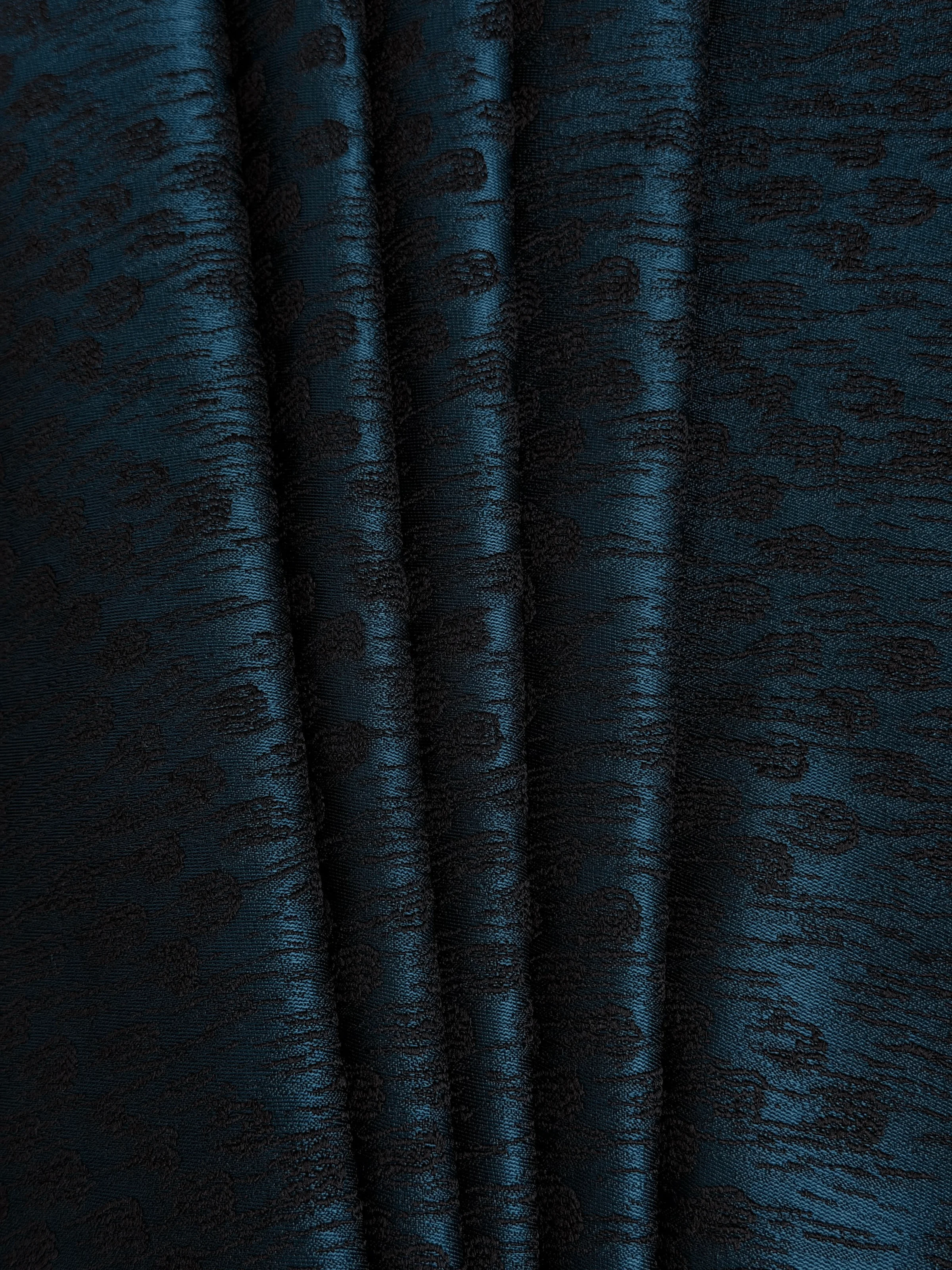 Textured Jacquard Fabric –Dark greyish cyan & Black Description: Drape