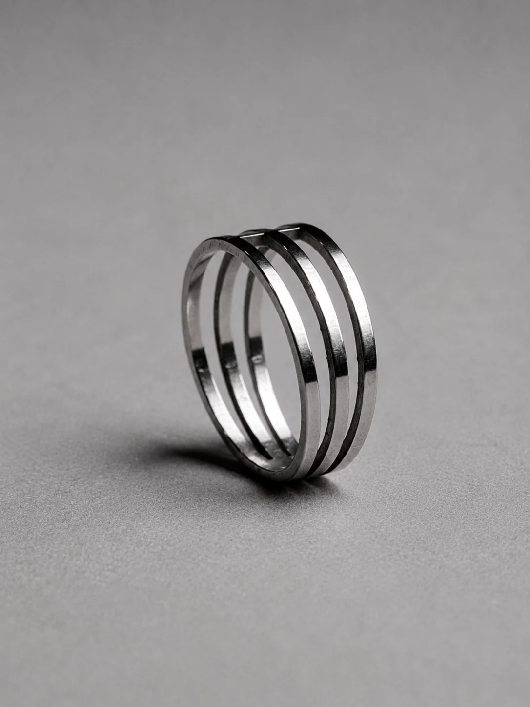Triple Line Open Band Ring – Silver Finish Side