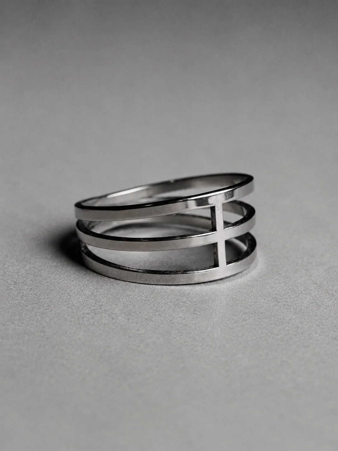 Triple Line Open Band Ring – Silver Finish overview
