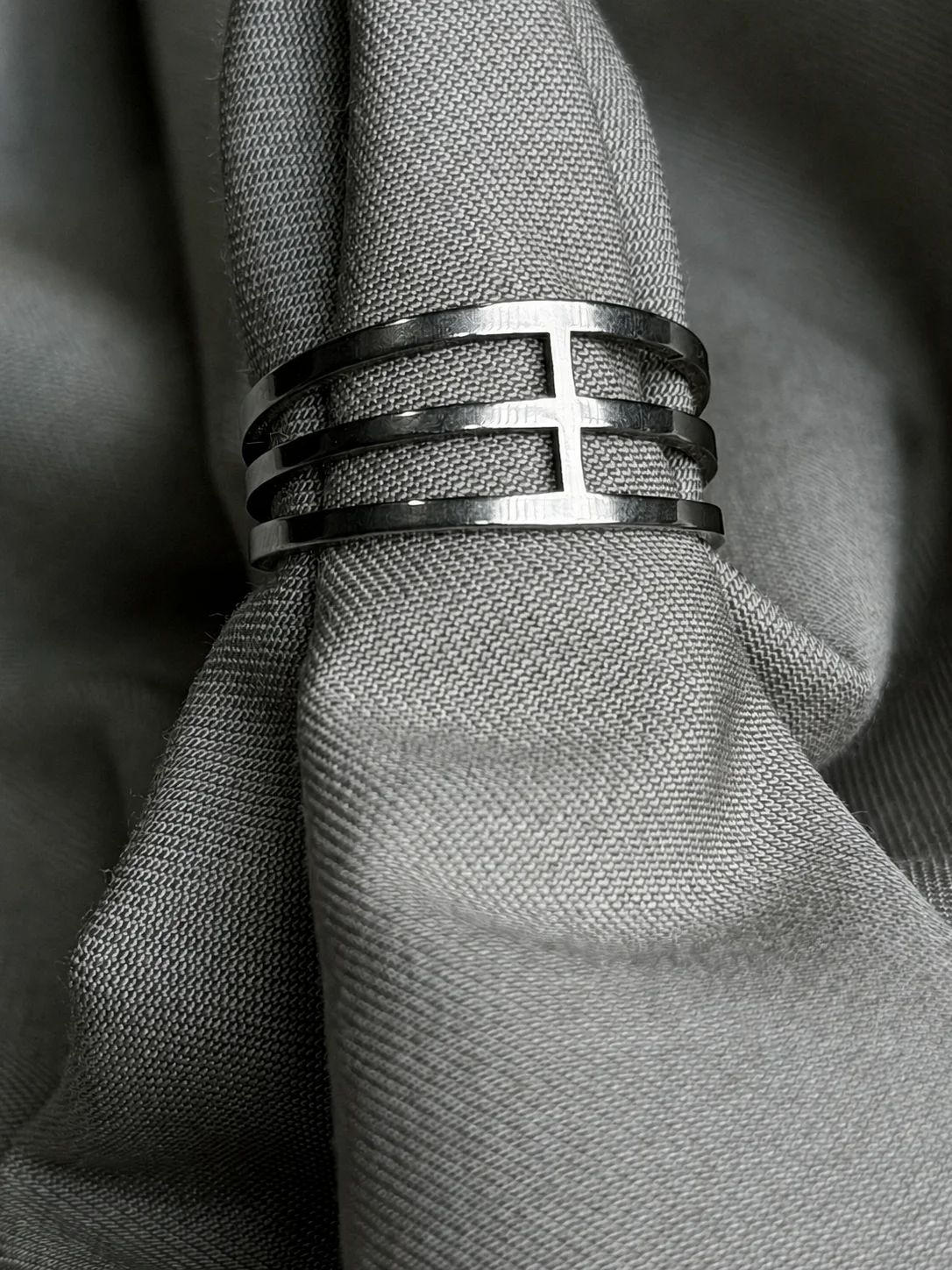 Triple Line Open Band Ring – Silver Finish Back