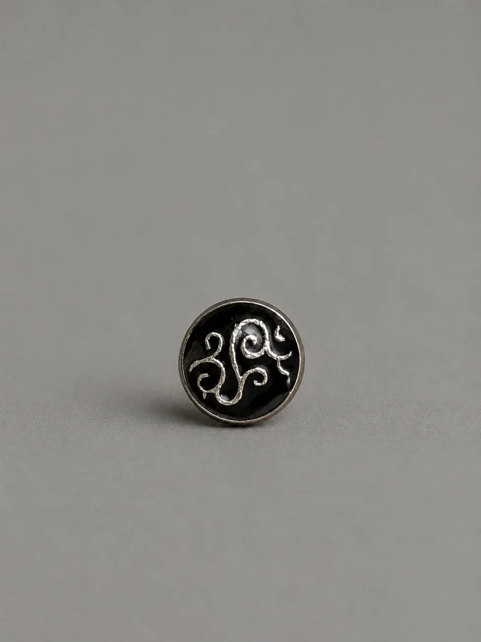 Vintage Black Engraved Metal Shank Button overview