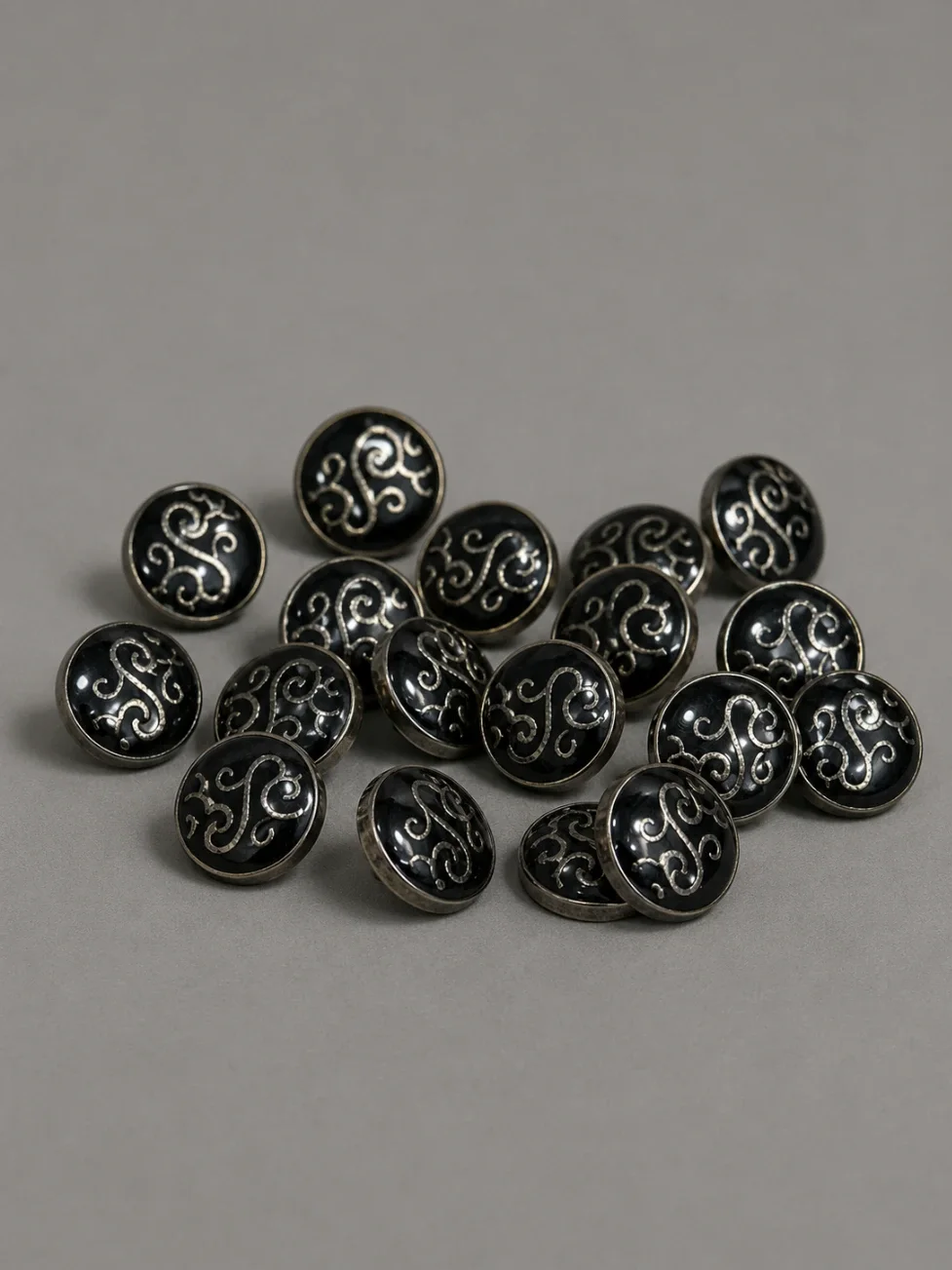 Vintage Black Engraved Metal Shank Button front