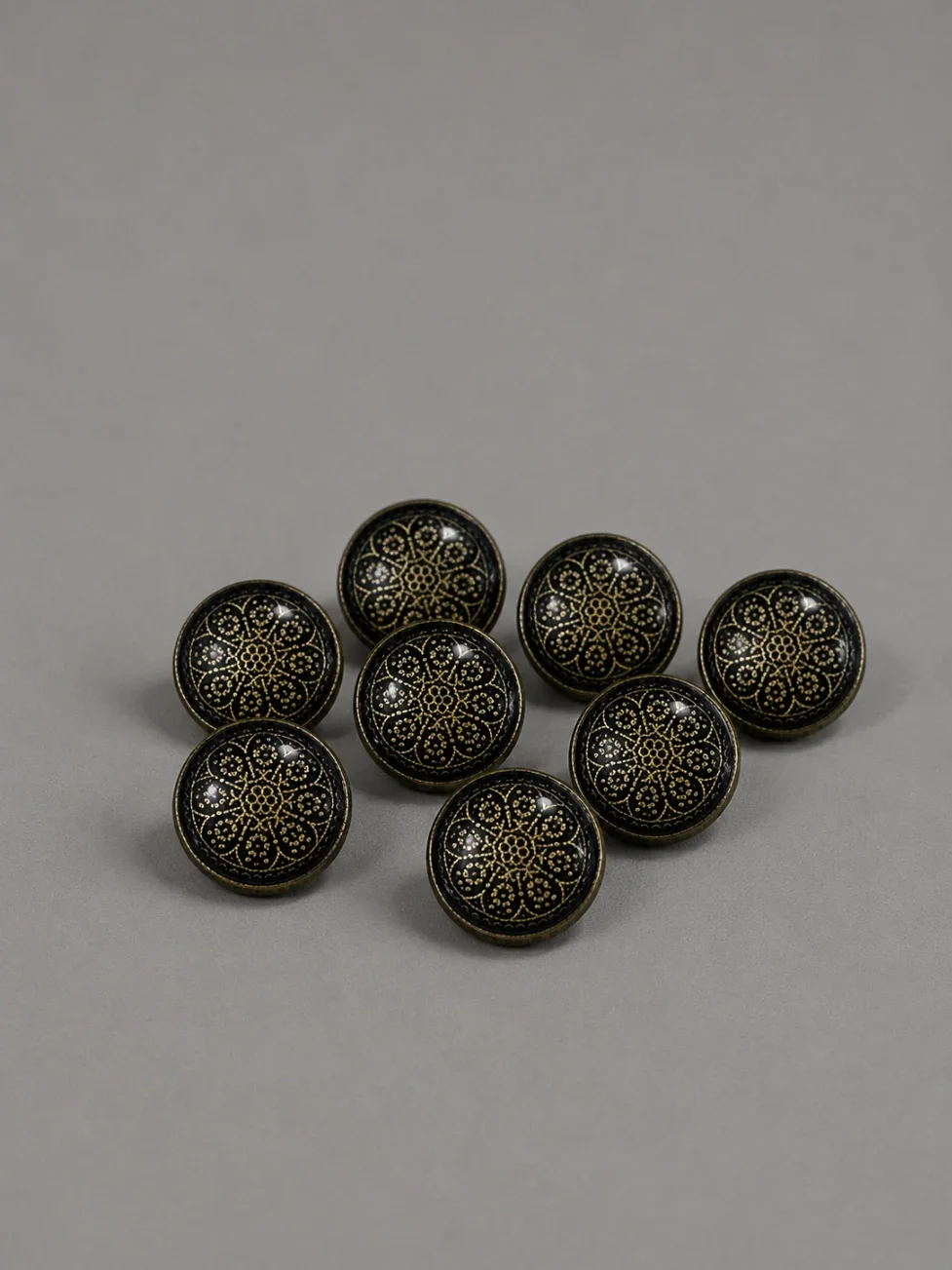 Vintage Floral Engraved Metal Button – Black Antique Finish front